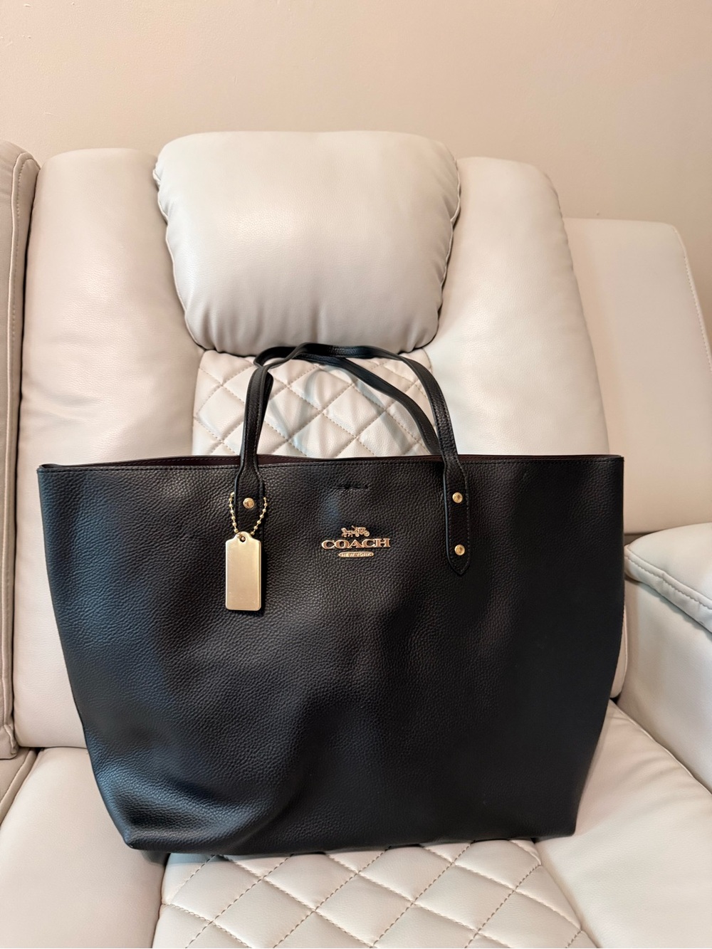 Coach Black Leather Tote with Gold Hardware Accent